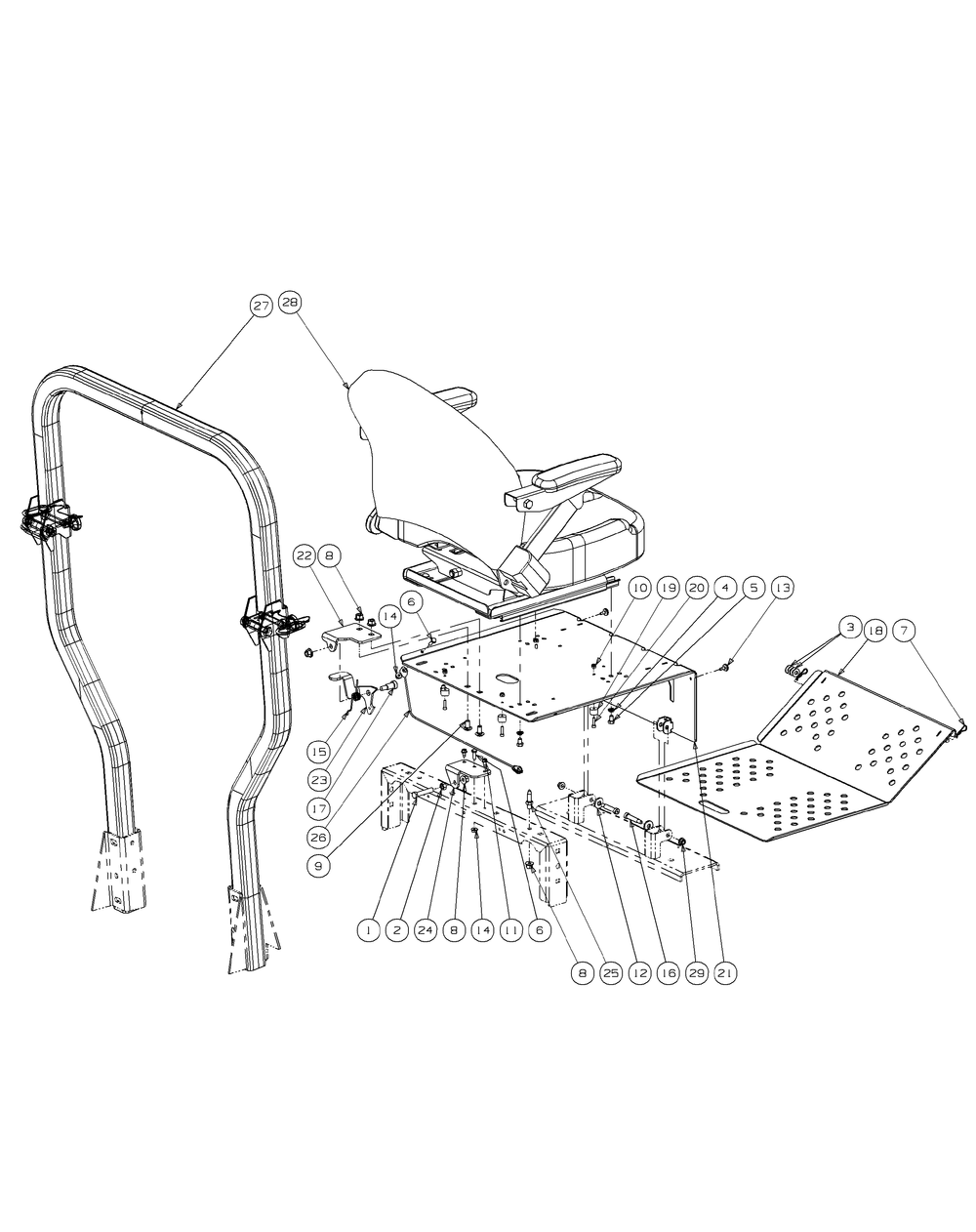 Seat And Floor Panel Assembly Diagram and Parts List for M60-KW LC-53AJ8CT6050-29HP-LC-DFI Cub Cadet Lawn Tractor